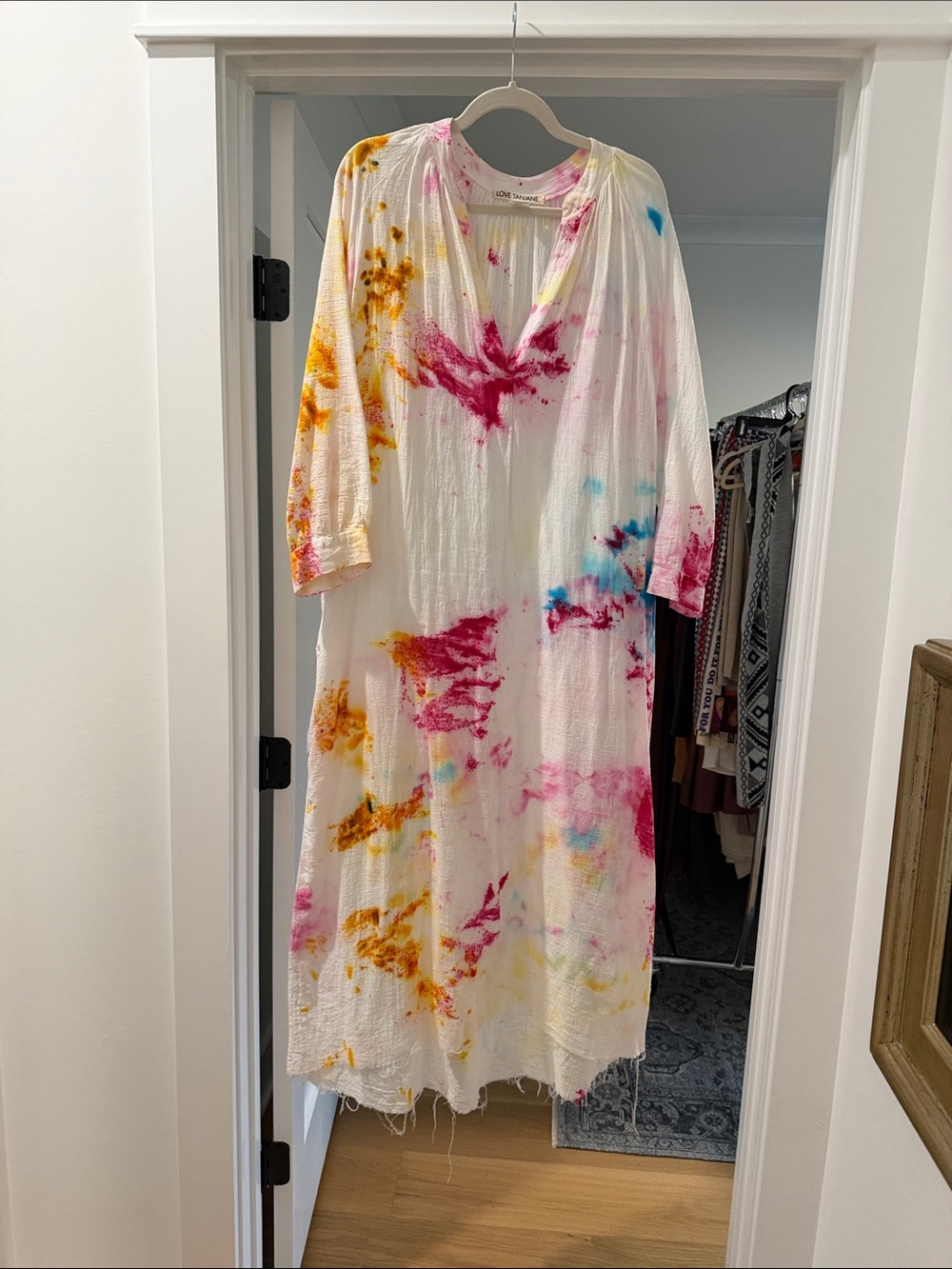 Love TanJane Boho Tie-Dye V-Neck Maxi Dress(bw)
